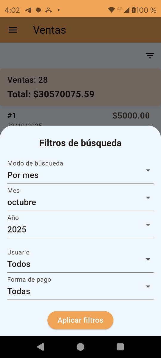Pantalla de registro de venta